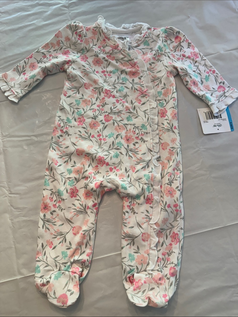 Baby one piece Little Me Floral Footed - Pink & Mint